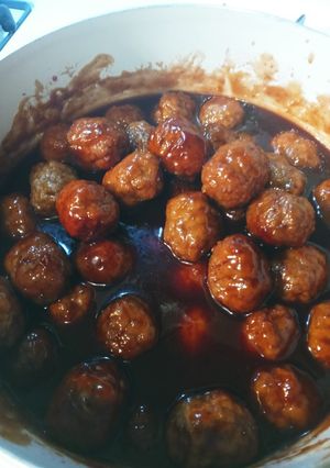 A picture of Bourbon Peach BBQ Meatballs.
