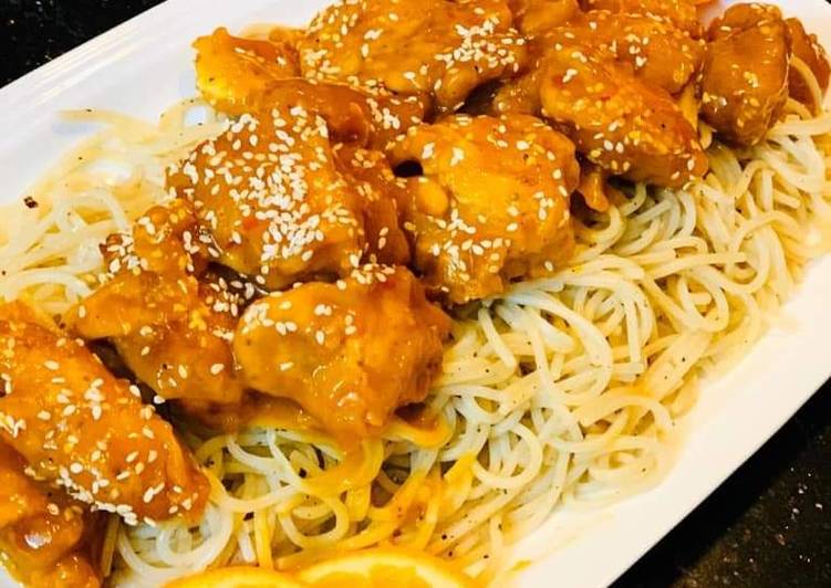 Recipe of Ultimate Orange chicken with noodles