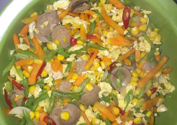 Orak arek buncis baso dan telor