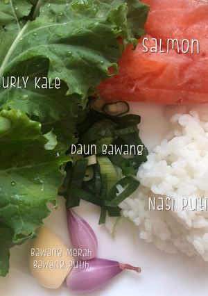 Foto resep Curly Kale + Salmon + Bubur Nasi putih MPASI 6 bulan