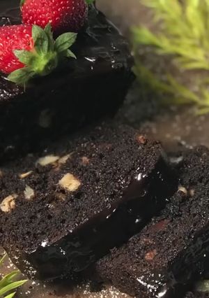 A picture of Eggless moist and divine chocolate cake.