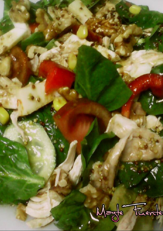 Una foto de Ensalada multicolor de pollo