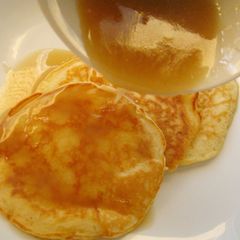 A picture of Coconut Pancakes with Coconut Maple Syrup (Small Batch).