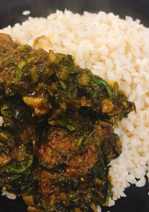 A picture of Vegetable soup and local rice.