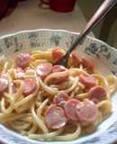 Fideos con salchicha 😋, lechosos y deliciosos 🤤😵😍