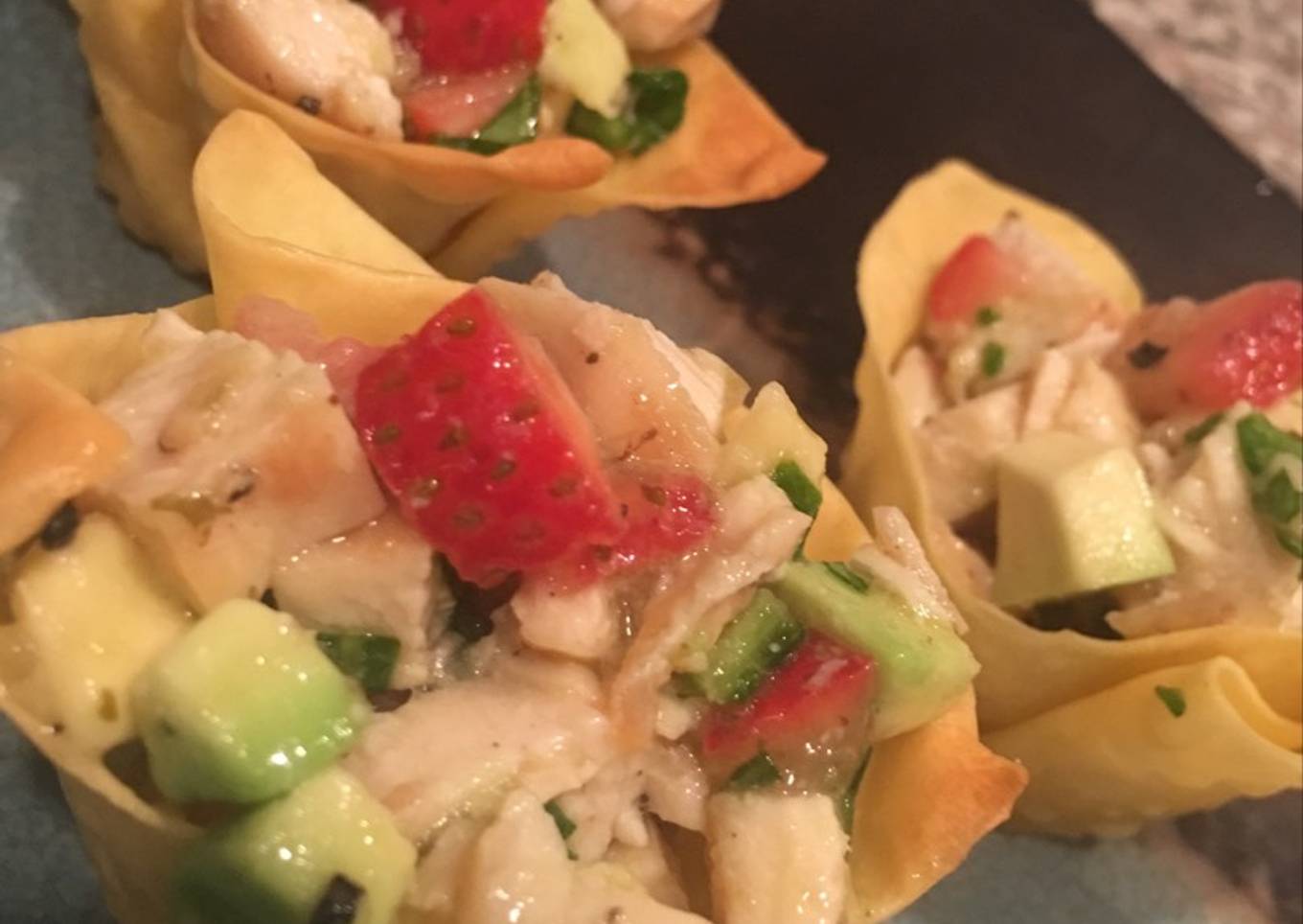 Chicken Strawberry Avocado Wonton Cups