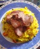 Arroz a la jardinera con chanchito al horno