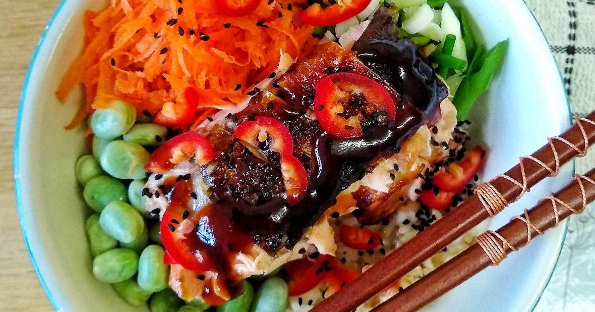 Teriyaki Glazed Salmon Donburi Recipe by Natalie Marten (Windsor