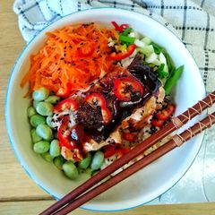 A picture of Teriyaki Glazed Salmon Donburi.