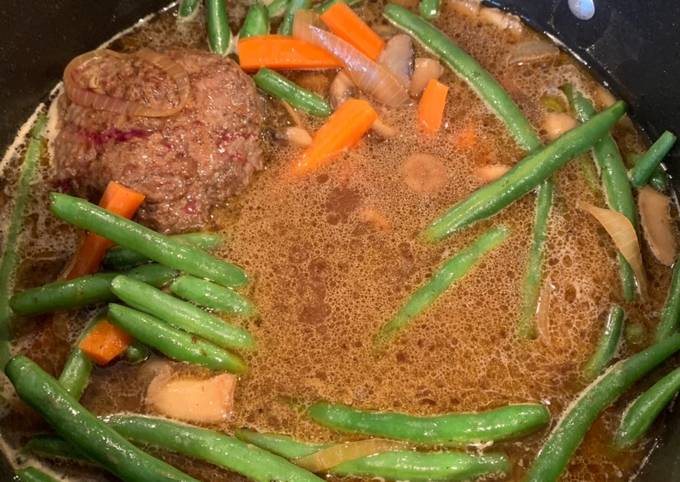 Easiest Way to Prepare Homemade Hamburger Steak with Mushrooms, Green Beans &amp; Carrots