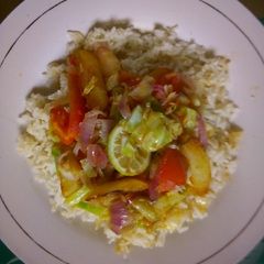 Rice and stir fried veggies A picture of Rice and stir fried veggies.
