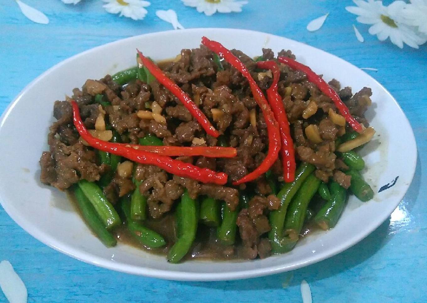 Tumis buncis daging cincang