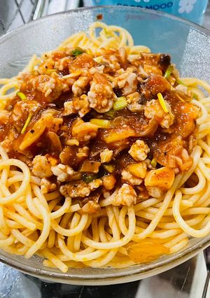 Hình của món Mỳ ý sốt thịt xay.