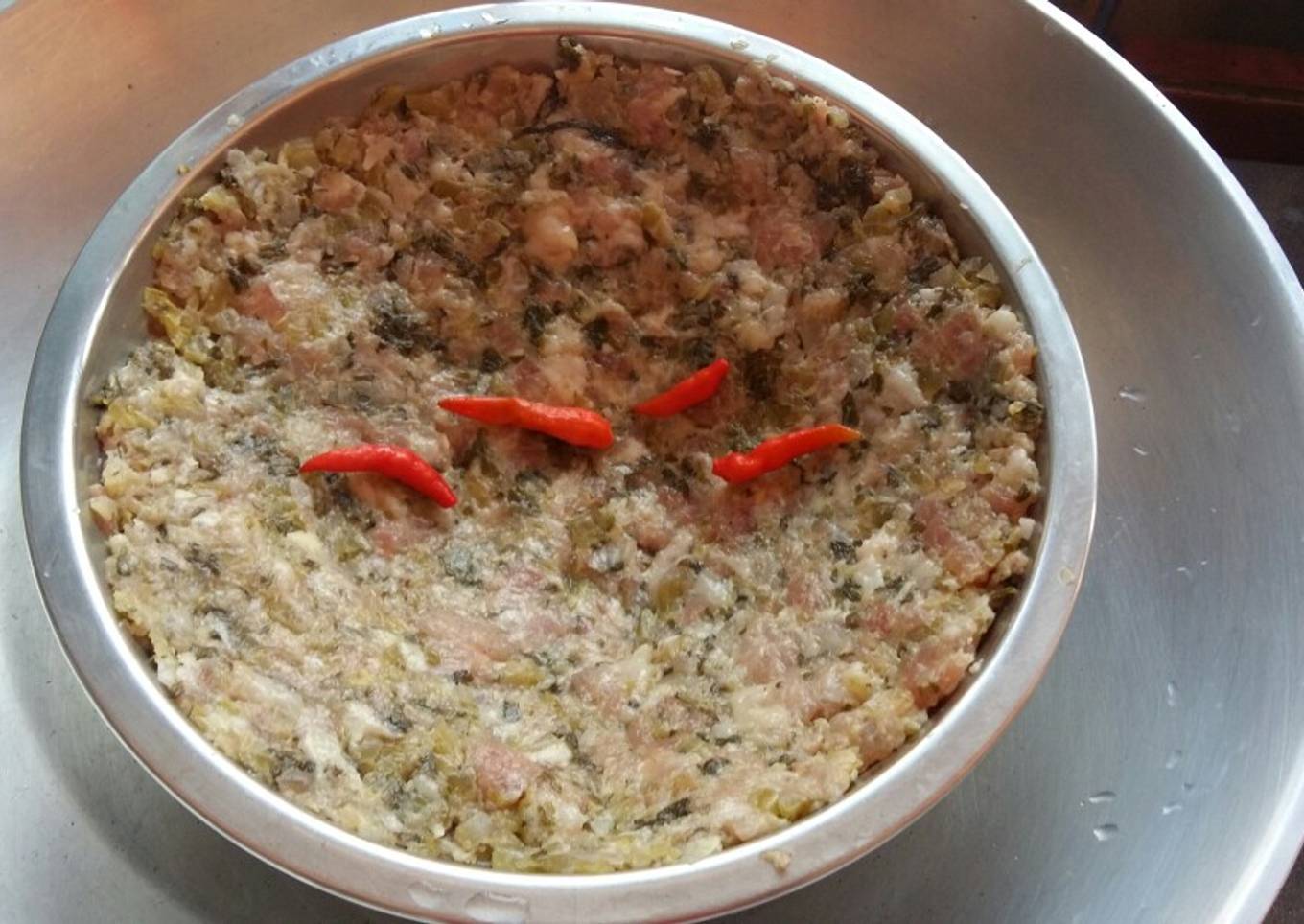 Daging 🐷 cincang Sayur asin kukus