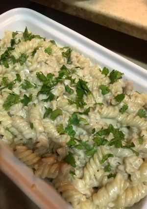 صورة لوصفة مكرونة بالصلصةالبيضاء 🍜☘️