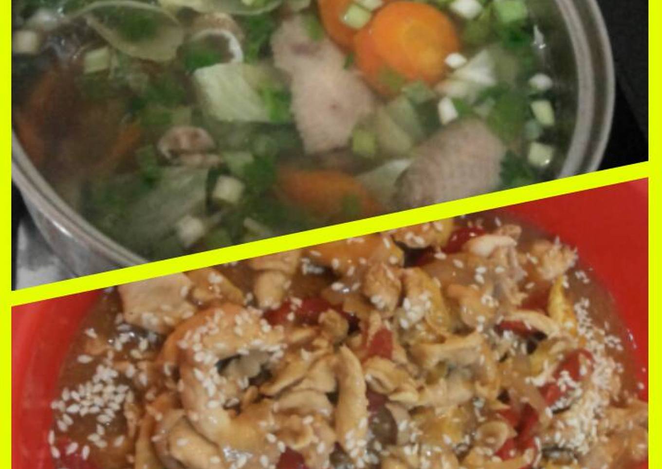 Duos menu sayur sop ayam & ayam teriyaki