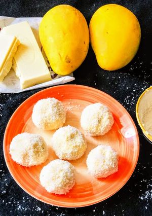 A picture of Mango coconut truffles.