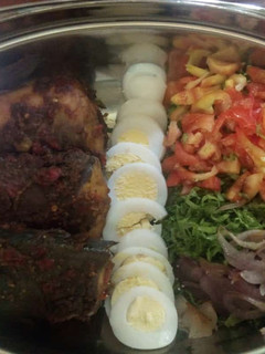 A picture of Salad with fish & egg.