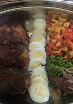 A picture of Salad with fish & egg.
