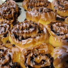 Vegan Friendly Hazelnut and Chocolate 'Chelsea Buns' A picture of Vegan Friendly Hazelnut and Chocolate 'Chelsea Buns'.