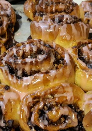A picture of Vegan Friendly Hazelnut and Chocolate 'Chelsea Buns'.