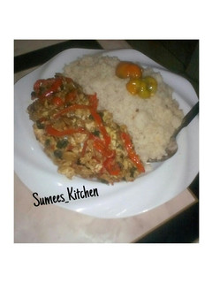 A picture of Cous Cous with Peppered Egg Sauce.