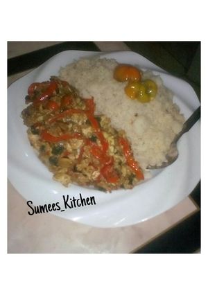 A picture of Cous Cous with Peppered Egg Sauce.