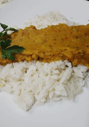 Una foto de Salsa de zapallo con arroz blanco