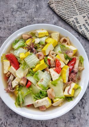 Foto resep Tumis sawi putih tahu cumi asin