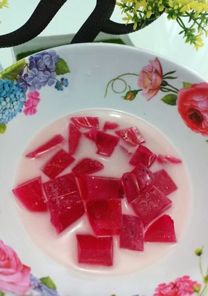 Foto resep Puding buah naga Fla santan pandan