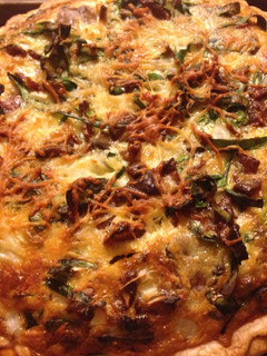 A picture of Bacon,spinach and mushroom quiche .