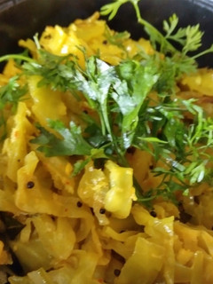 A picture of Cabbage Sabzi (coconut n peanut powder).