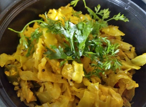 A picture of Cabbage Sabzi (coconut n peanut powder).