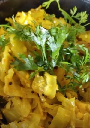 A picture of Cabbage Sabzi (coconut n peanut powder).