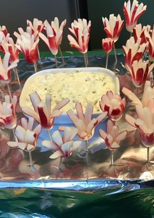 Une photo de Jardin de fleurs de radis roses tartinade feta citron ciboulette