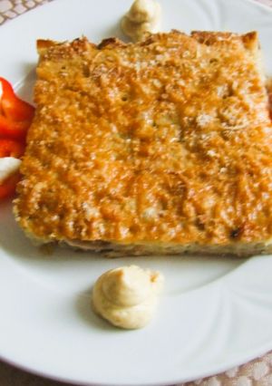 Cukkinis-sonkás-burgonyás kocka sütőben sütve recept fotója