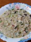 Arroz caldoso de pulpo, calamar y calabacín