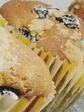 Muffins de vainilla con arándanos y crumble