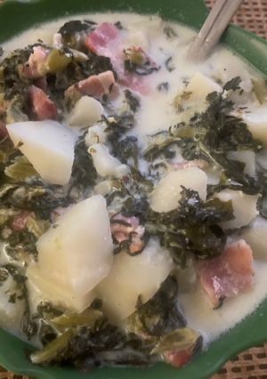 A picture of Potato soup. 🙂 (hart made). 🙂.