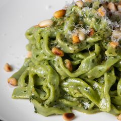 A picture of Spinach Fettuccine with Homemade Basil Pesto.