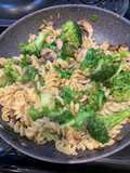 Fusilli with broccoli, arugula and mushrooms