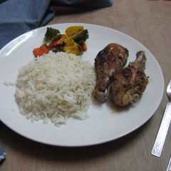 Grilled Chicken with rice and assorted veggies A picture of Grilled Chicken with rice and assorted veggies.