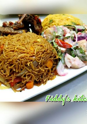 A picture of Brown spaghetti with veg 2.