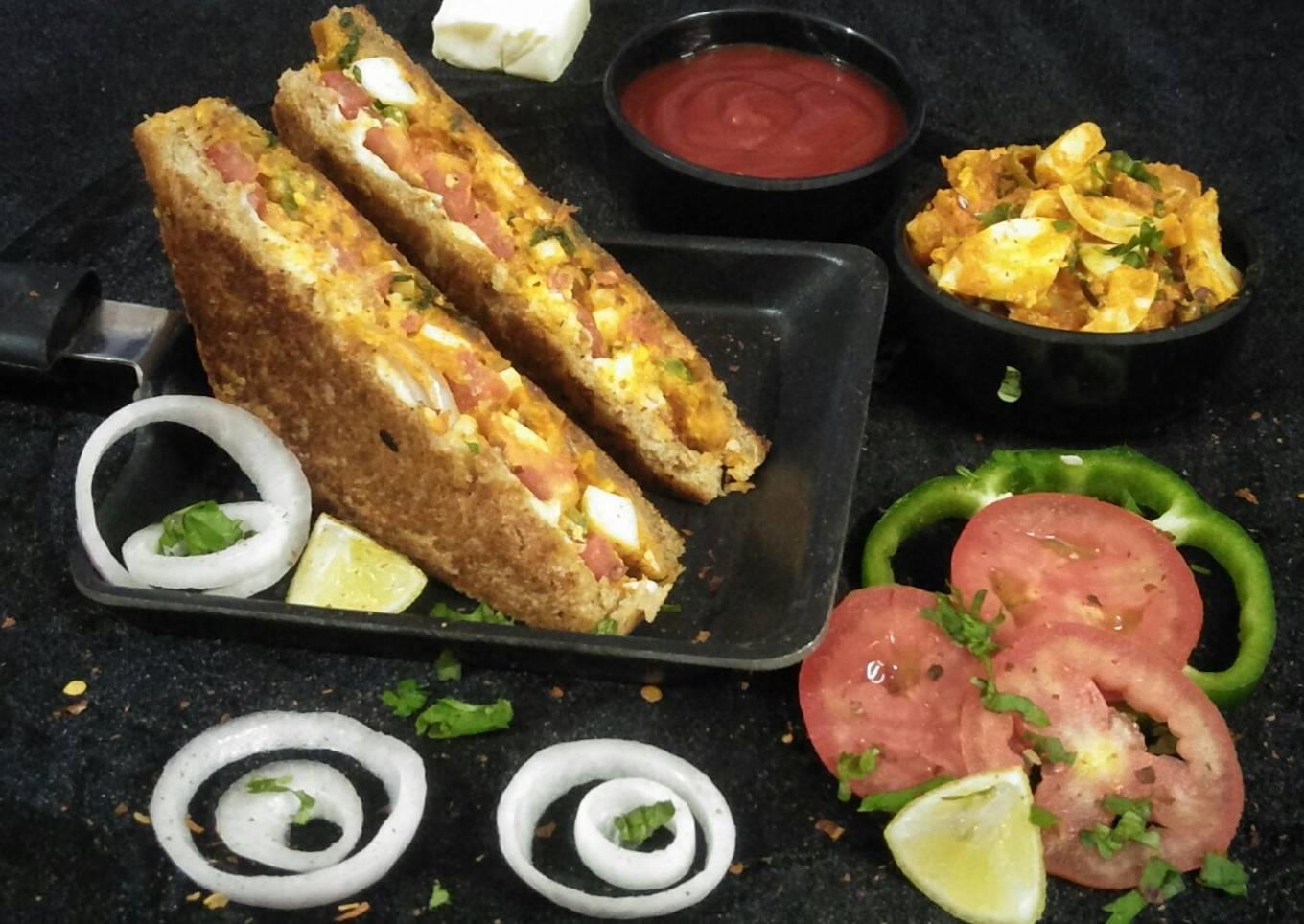 Egg masala cheese sandwich