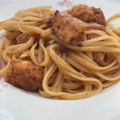 A picture of Pasta with spiced monkfish.