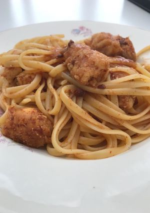 A picture of Pasta with spiced monkfish.