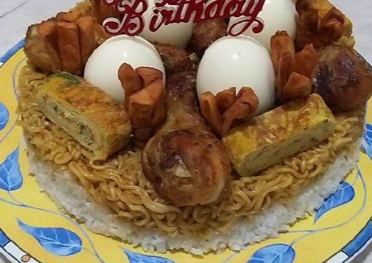 Langkah Mudah untuk Menyiapkan Nasi uduk miegor birthday cake 😜 Anti Gagal