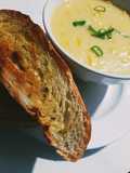 Corn cream soup with Crispy Garlic bread