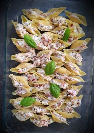 Une photo de Conchiglioni rigati farcies façon flammenkuch