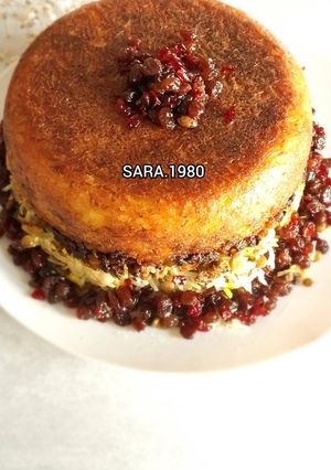 عکسی از دستور تهچین عدس پلو